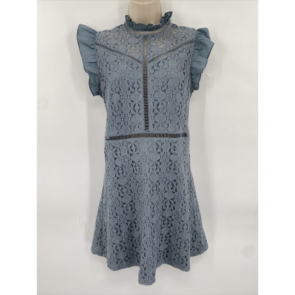 Altar'd State Dress Medium Blue Lace Short Sleeve Mini Fit & Flare BabyDoll - Picture 2 of 9